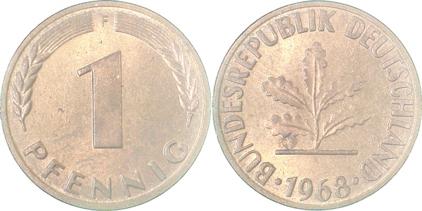 38068F~0.9 1 Pfennig  1968F stgl.fein J 380  