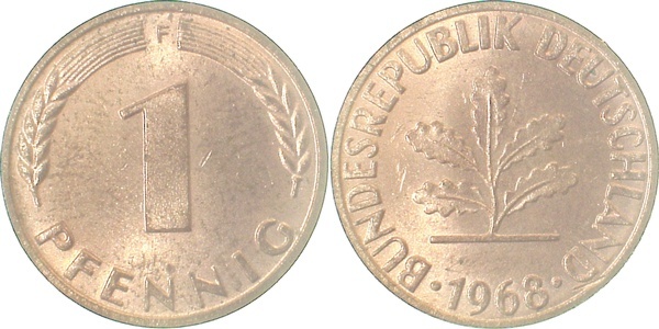 38068F~1.1 1 Pfennig  1968F bfr/stgl J 380  