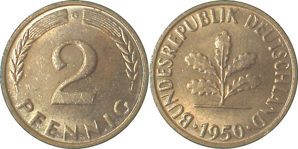 38150G~1.3a 2 Pfennig  1950G bfr/f.bfr Erstabschlag (EA)! ! J 381  