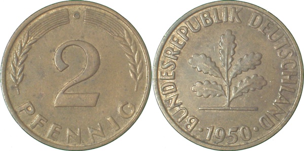 38150G~2.0 2 Pfennig  1950G vz J 381  