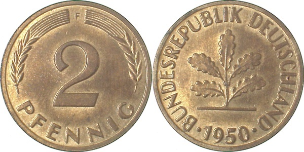 38150F~1.2 2 Pfennig  1950F bfr J 381  