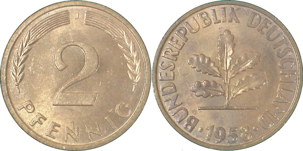 38158J~1.0 2 Pfennig  1958J stgl J 381  