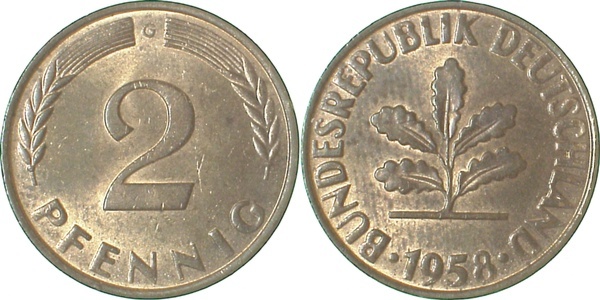 38158G~1.5 2 Pfennig  1958G vz/stgl J 381  