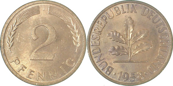 38158J~1.0 2 Pfennig  1958J stgl J 381  