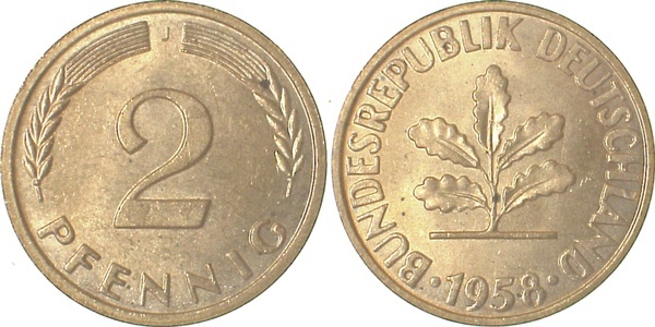 38158J~1.2 2 Pfennig  1958J bfr J 381  