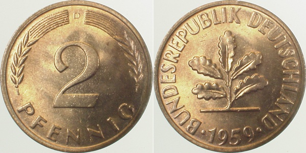 38159D~1.1 2 Pfennig  1959D bfr/stgl J 381  