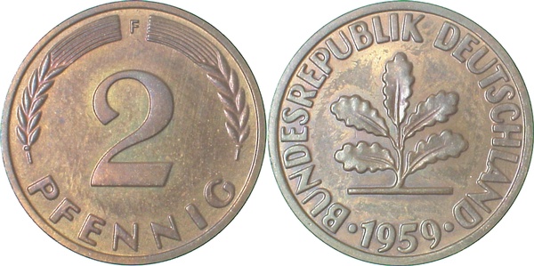 38159F~0.0 2 Pfennig  1959F PP .75 Exemplare  J 381  