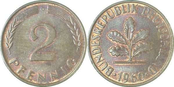 38160G~1.1 2 Pfennig  1960G bfr/stgl J 381  