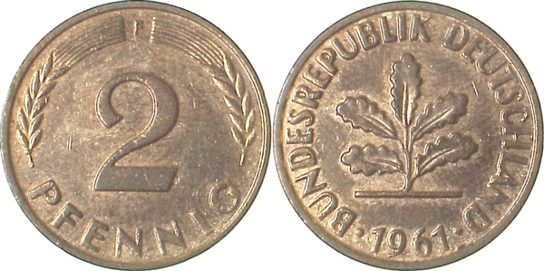 38161F~1.5 2 Pfennig  1961F f.bfr J 381  