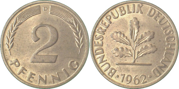 38162D~1.1 2 Pfennig  1962D bfr/stgl J 381  