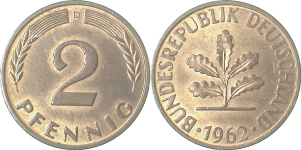 38162D~1.0 2 Pfennig  1962D stgl J 381  