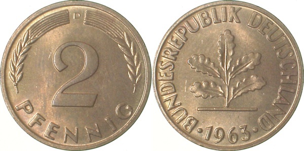 38163D~1.0 2 Pfennig  1963D stgl J 381  