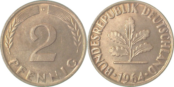 38164G~1.1 2 Pfennig  1964G bfr/stgl J 381  