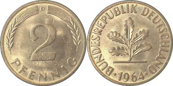 38164D~1.2 2 Pfennig  1964D bfr J 381  