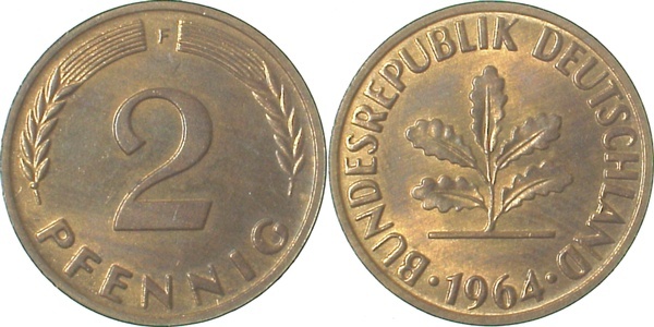 38164F~0.9 2 Pfennig  1964F prfr/fein J 381  