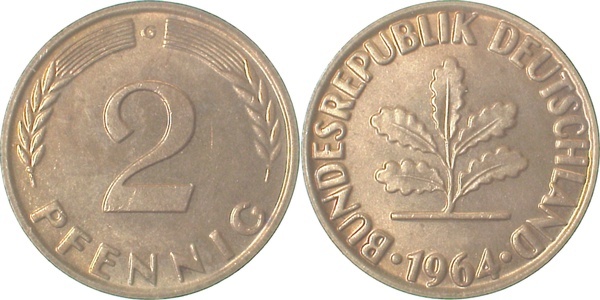 38164G~1.1 2 Pfennig  1964G bfr/stgl J 381  