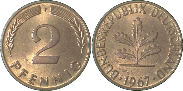 38167F~1.0 2 Pfennig  1967F stgl J 381  