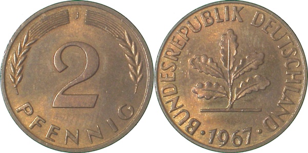 38167J~1.0 2 Pfennig  1967J stgl J 381  