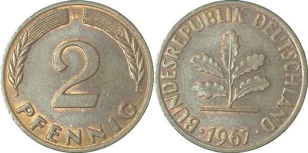 38167G~1.2 2 Pfennig  1967G bfr J 381  