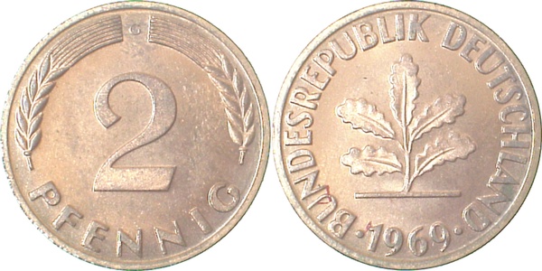 38169G~0.0 2 Pfennig  1969G PP 8700 Exemplare  J 381  