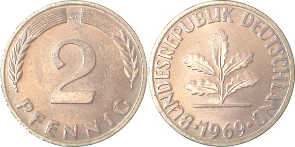 38169G~0.0 2 Pfennig  1969G PP 8700 Exemplare  J 381  