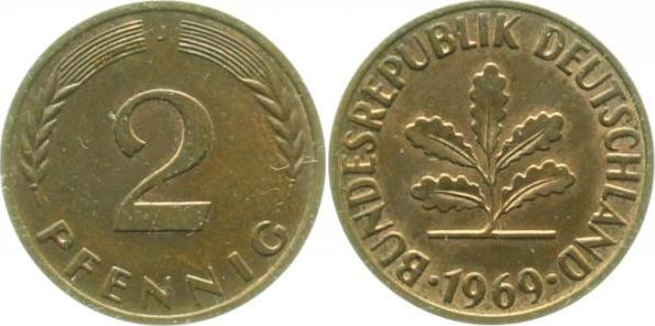 38169J~2.0k 2 Pfennig  1969J vz Kupfer RR inkl. Expertise J 381  