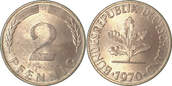 38170D~1.2 2 Pfennig  1970D bfr J 381  