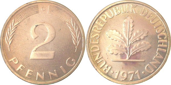 38171G~0.0 2 Pfennig  1971G PP 10200 Ex J 381  