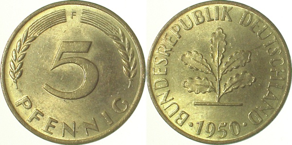 38250F~1.1 5 Pfennig  1950F bfr/stgl J 382  