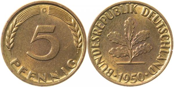 38250G~1.1 5 Pfennig  1950G bfr/st J 382  