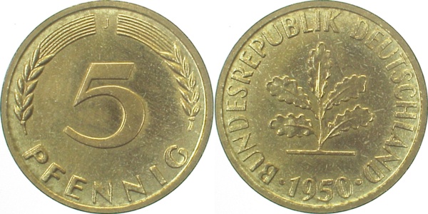38250J~0.0 5 Pfennig  1950J PP 500 Exemplare  J 382  
