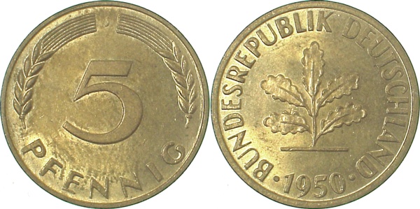 38250J~1.0 5 Pfennig  1950J stgl J 382  