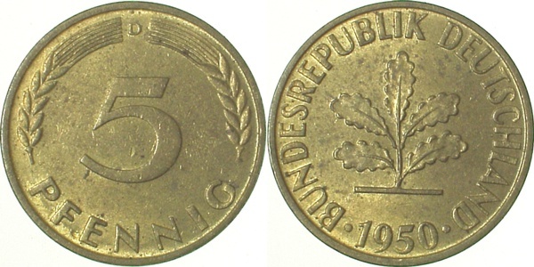 38250D~1.5 5 Pfennig  1950D vz/st J 382  