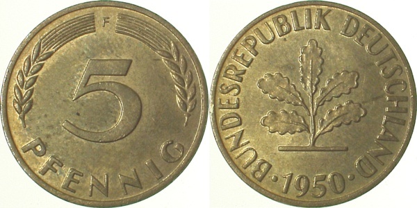 38250F~1.2 5 Pfennig  1950F bfr J 382  