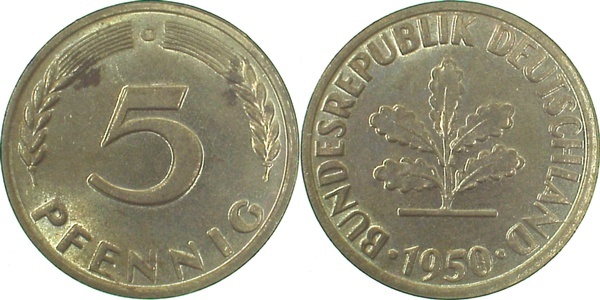 38250G~1.0 5 Pfennig  1950G stgl J 382  