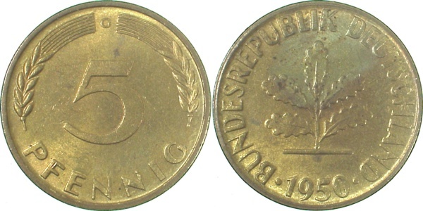 38250G~1.2 5 Pfennig  1950G bfr J 382  