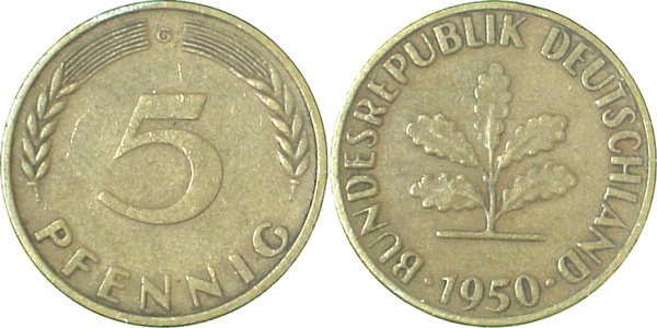 38250G~3.0v 5 Pfennig  1950G Var.Ngb.7.5 ss Ngb 7.5  