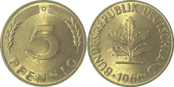 38266G~1.1 5 Pfennig  1966G bfr/stgl J 382  