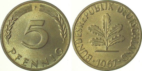 38267F~1.0 5 Pfennig  1967F stgl J 382  