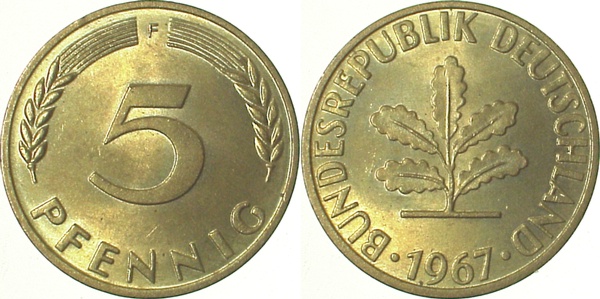 38267F~1.1 5 Pfennig  1967F bfr/stgl J 382  