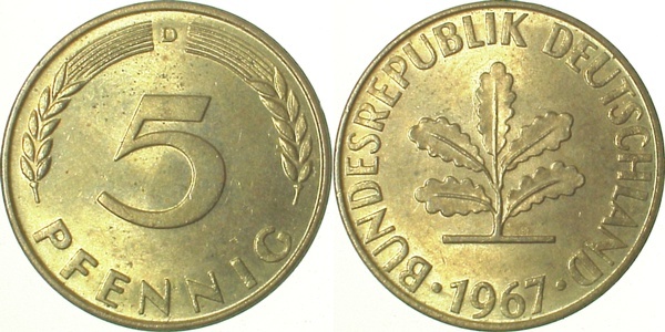 38267D~1.2 5 Pfennig  1967D bfr J 382  