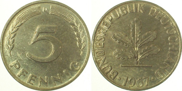 38267D~1.5 5 Pfennig  1967D f.bfr J 382  