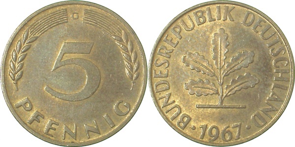 38267G~1.5 5 Pfennig  1967G f.bfr J 382  