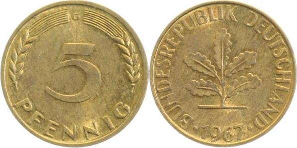 38267G~2.5 5 Pfennig  1967G ss/vz J 382  