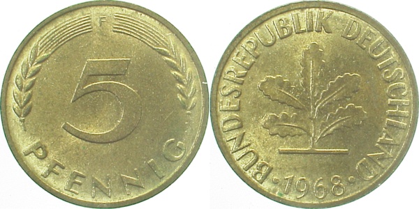 38268F~1.1 5 Pfennig  1968F bfr/stgl J 382  