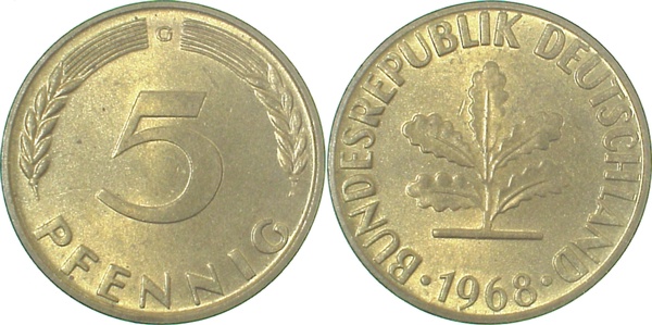 38268G~0.9 5 Pfennig  1968G stgl fein J 382  