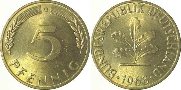 38268D~1.1 5 Pfennig  1968D bfr/stgl J 382  