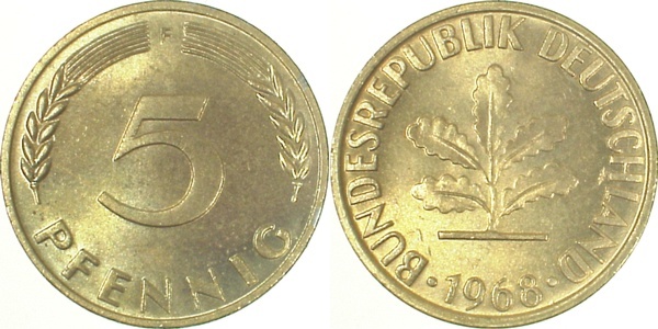 38268F~0.9 5 Pfennig  1968F stgl fein J 382  