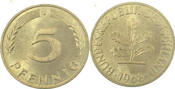 38268J~1.0 5 Pfennig  1968J stgl J 382  