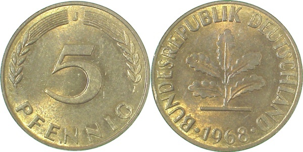 38268J~1.1 5 Pfennig  1968J bfr/stgl J 382  